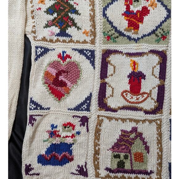 Vtg Heirloom Christmas Patchwork Cableknkit Sweater Cottagecore Gaudy Granny - Picture 5 of 10
